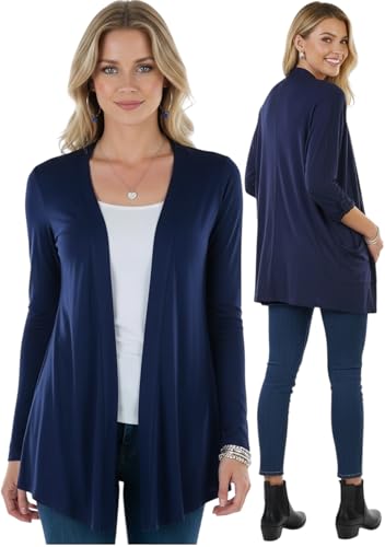 Image of ToBeInStyle Womens Open Front Long Sleeve Lightweight Asymmetrical Draped Cardigan with Side Pockets