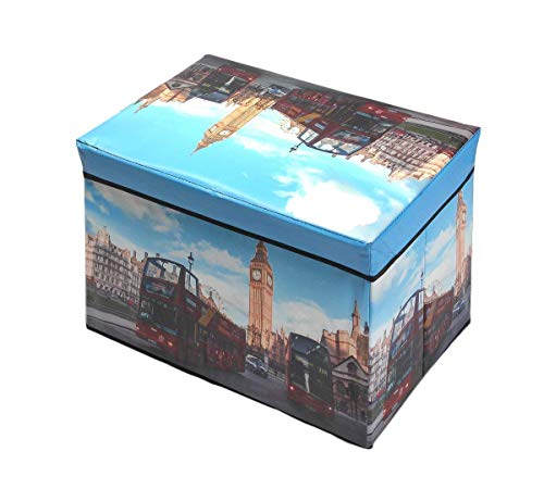 Image of Portable & Foldable Laundry Box Folding /Sitting Stool 49X31X31cm (London Clock Tower) Fabric