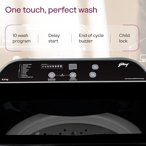 Image of Godrej 8 Kg 5 Star AI Powered, Inbuilt Heater, Fills Tub At ~0 Water Pressure, Fully Automatic Top Load Washing Machine (WTEON ADAC 80 5.0 FEFH GLGR, Glacial Grey)