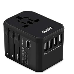 DLOPK Adattatore Universale da Viaggio 4 Porte USB e 1Type-C Adatto per apparecchiature da 2000W per AC da Parete per L'utilizzo negli Stati Uniti,Regno Unito,Europa,Australia,Asia,ECC
