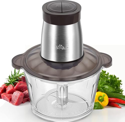 Bear 2L Food Processors 300W Electric Vegetable Chopper Glass Container with 4-304 Stainless steel Knife for Meat Smoothie Onions Fruit Vegetables