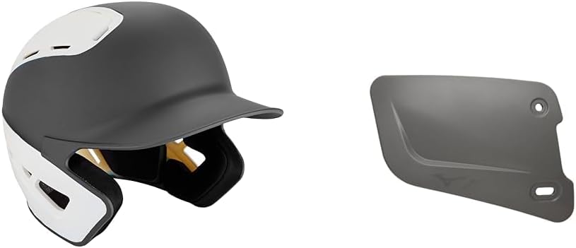 Bundle of Mizuno B6 Adult Baseball Batting Helmet, Grey-White, Large/X-Large + Mizuno Batters Face Protector, Grey, Right Hand Batter