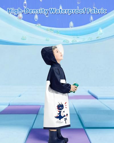 Image of ANYCHO Raincoat for Kids 3-7 Years with Wide Brim & Backpack Space, Knee-Length EVA Kids Raincoat for Boys with Safe Reflective Strips