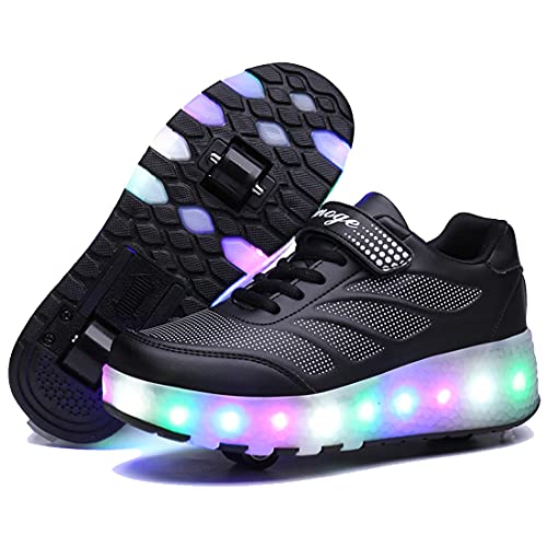 Linckoo Kinderschuhe mit 2 Rollen LED Leuchtend Doppelrad Outdoor Skateboard Schuhe 7 Farbe Farbwechsel Rädern Schuhe für Mädchen Jungen Cover