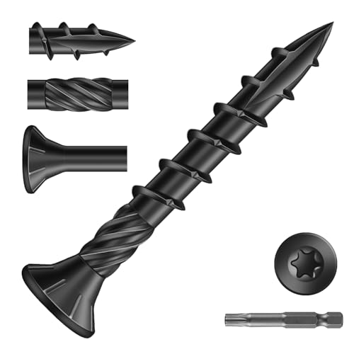 Image of #8 x 1-1 /4 inch Deck Screws (175Pcs) 1lb. Carbon Steel, Black, Flat Head, Rust Resistant epoxy Coated, with T25 Star Bit