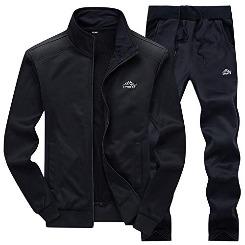 Gopune Men's Athletic Jacket and Pants Sports Training Track Suit Set (Black3,L)