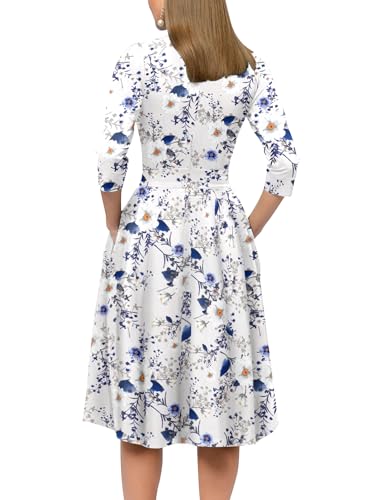 Image of Simple Flavor Women's Floral Vintage Dress Elegant Midi Evening Dress 3 /4 Sleeves