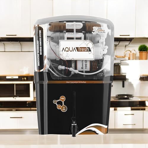Image of Aqua Fresh 12 LPH Copper Alkaline RO + UV + UF Water Purifier for Home with Minerals & Free Pre-Filter - Suitable for Borewell, Tanker & Municipal Water (Black)