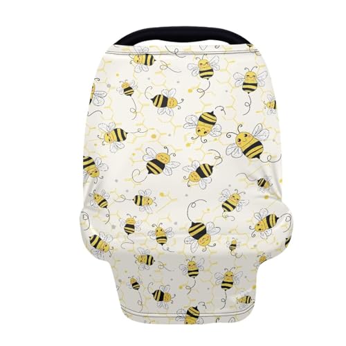 Image of Wanyint Infant Car Seat Cover Baby Carseat Scarf Stretchy Nursing Scarf Car Seat Canopy Breathable Nursing Cover for Boys Girls Halloween Decor, Bee Honeycomb Yellow