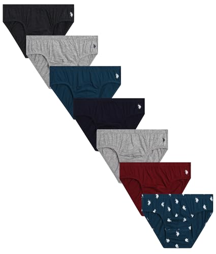 U.S. Polo Assn. Mens Brief - 7 Pack Tag Free No-Fly with Contour Pouch Low Rise Underwear Briefs for Men (Sizes: S-XL)