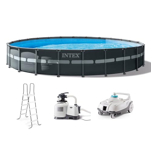 Intex ZX100 Auto Pressure Side Pool Cleaner and Ultra XTR Deluxe Above Ground Swimming Pool with Krystal Clear Sand Pump and Removable Ladder