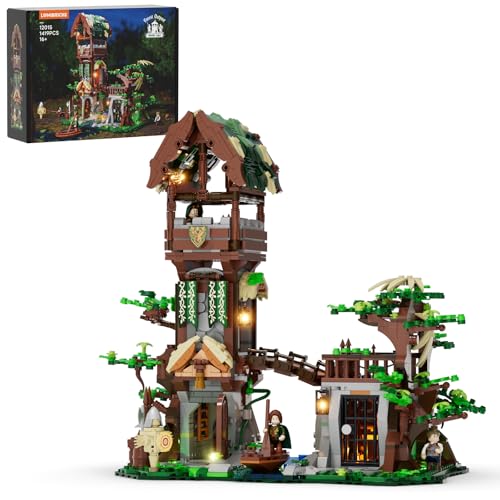 Lumibricks Waldposten Klemmbausteine mit LED Beleuchtung 1419 Teile Mittelalter Wachturm im Wald mit Seilzug & Geheimraum Modulares Burg Set mit 3 Figuren Bauset für Erwachsene ab 16 Jahren