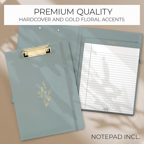 Image of Aesthetic Clipboard Folio with Refillable Lined Notepad & Interior Pocket - Cute Padfolio /Legal Pad Holder for Women - Easily Organize Notes at Work, School, or Home