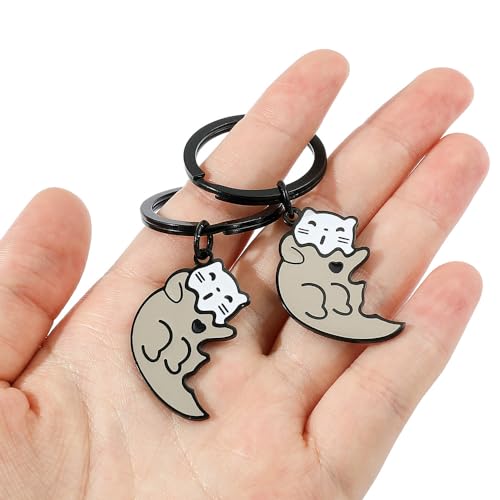 Cute Cat Pullze Funny Otter Animal Matching Keychain Couple Keyring Valentines Day Gifts Anniversary for Him Her2