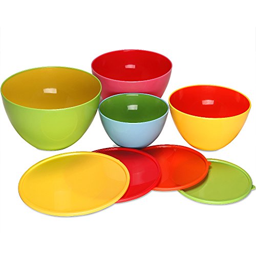 Monzana Lot de 4 saladiers avec couvercles coloré bols de conservation empilable accessoire...