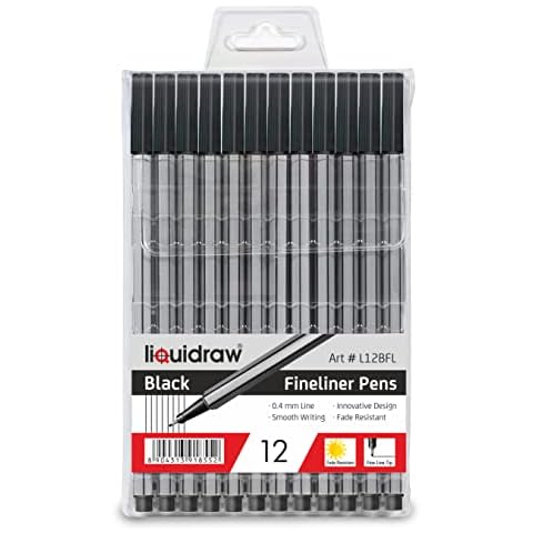 Liquidraw 12 Black Fineliner Pens Set Fine Point Pens 0.4mm Fineliners Black Coloured Pens For Artists, Architects, Technical Drawing, Handwriting, Calligraphy, Sketching, & Illustrations Cover