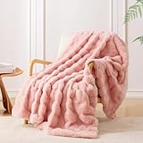LUTBM Faux Pink Throw Blanket for Couch Sofa,Rabbit Fur Luxury Ultra Soft Cozy Fluffy Blankets for Bedroom Living Room,Wave Fleece Shaggy Thick Warm Plush Decor Gift Blanket,Throw,50'x60'