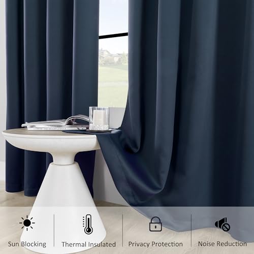 Image of HUTO Blackout Curtains Drapes 54 Inch Length - Thermal Insulated Antique Copper Grommet Black Out Drapery Panels for Basement Bathroom Small Windows, 1 Pair, 42 Inch by 54 Inch, Navy Blue