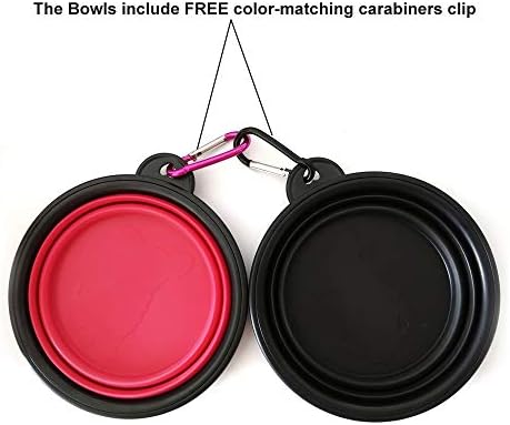 Onarway Collapsible Dog Bowls 2-Pack Portable Small Travel Dog Food Water Bowl Expandable for Puppy Cat Small & Medium Pet, 5.1x2.1 inch(13 x 5.3 cm), Black - Red