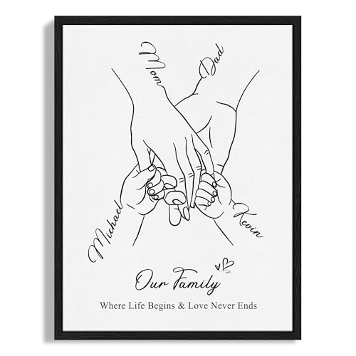 Personalized Mothers Day Birthday Gifts For Mom Wife Women Custom Family Holding Hands Canvas Prints Frame Wall Art With Names Customized Mom Gifts From Daughter Son Kids Husband
