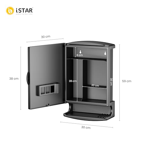 Image of iSTAR Bathroom Cabinet with Mirror | Multipurpose Storage Cabinet with Mirror | Modern Wall Mounted Accessories Organizer for Bathroom, Kitchen and Home (Black)