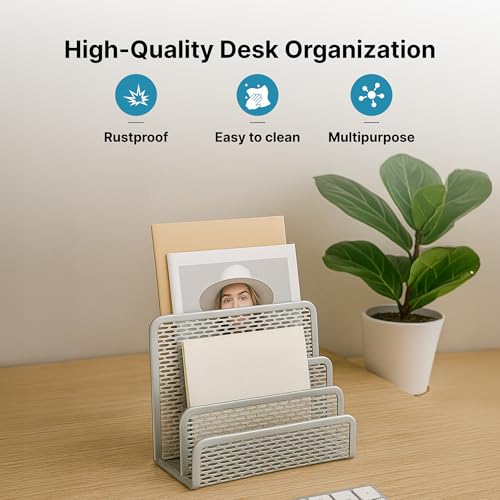 Image of The Better Home Set of 5 Drawer Organisers | Metal Mesh Design | Multipurpose Desk Organizer for Office Supplies | Pen Pencil Brush & Clip Holder | Powder Coated | Silver