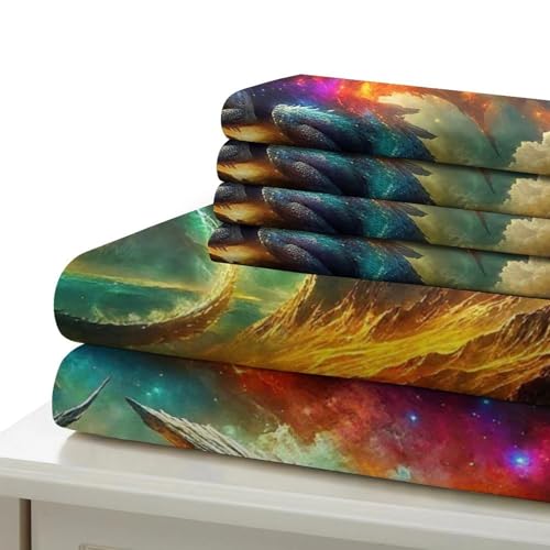 Housse de couette dragon 3D 260x220 cm en microfibre avec taies d'oreiller