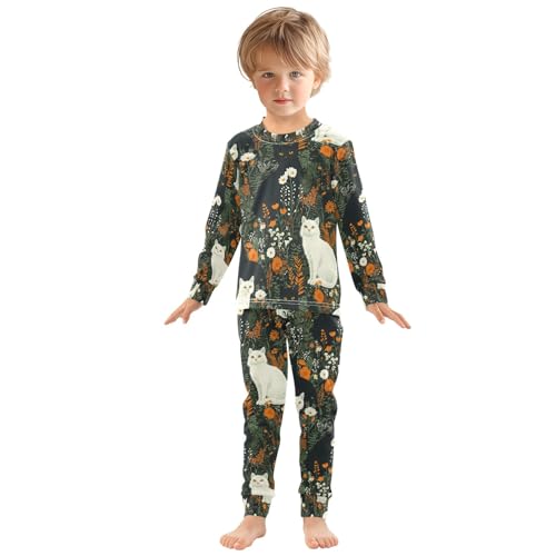 senya White Cat on Red Flower Pajamas Set Long Sleeve Soft Cotton Sleepwear 2 Piece3