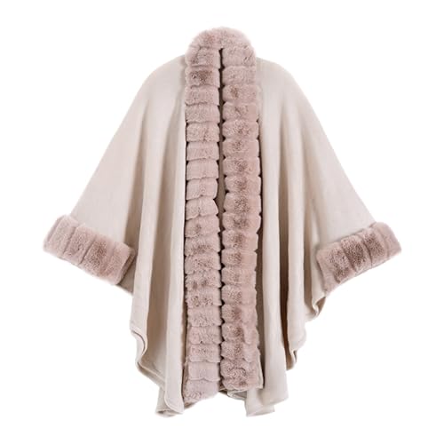 GIBZ Estola de Piel Sintetica Mujer Chal Niñas Poncho Cardigan Bufanda de Pelo Abrigos de Piel para Invierno Boda Fiesta, Beis