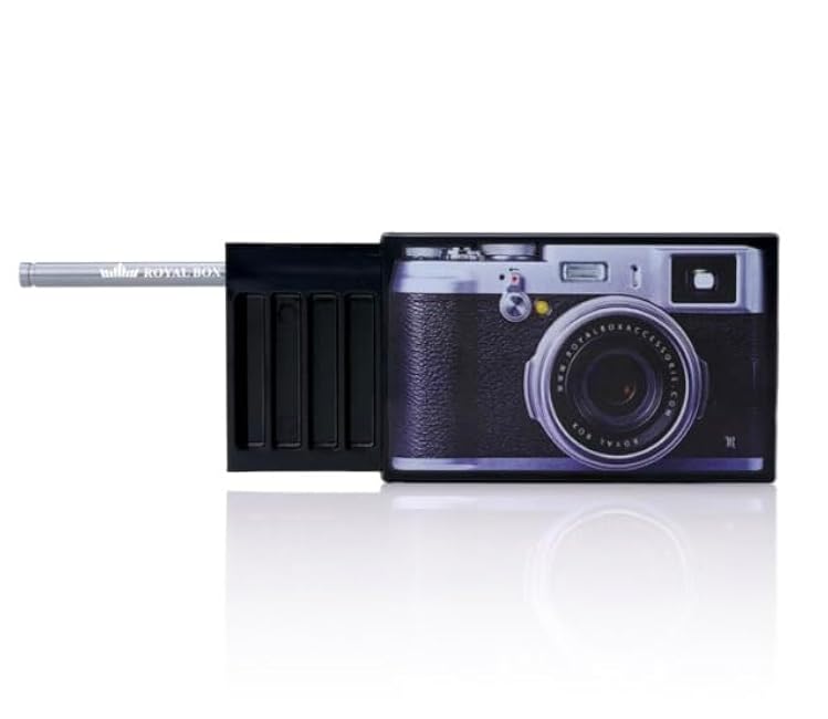Original Black Royal Box Camera Black 8 Compartment Snuff Wallet Box with Built in 3 Metal Alloy Straw