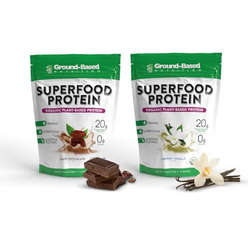 Ground-Based Nutrition Plant-Based Protein Superfood Powder - Vanilla & Chocolate Flavors - Vegan, Keto, Paleo Friendly - High Protein, Low Calorie, Gluten-Free - 28 Servings (2-Pack)