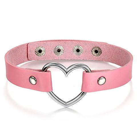JewelryWe Biżuteria damska, choker, naszyjnik ze stopu i skóry, 33-40 cm, możliwość regulacji, łańcuszek w kształcie serca, 6 kolorów do wyboru, Skóra, Nie zawiera kamieni szlachetnych