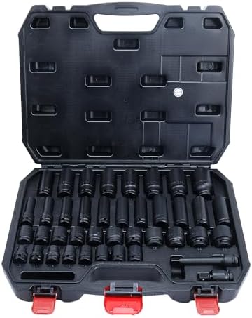 CCLIFE Schlagschrauber Nüsse Set, Schlagnuss set 1/2 zoll, 40 tlg, 10–32mm | Cr-Mo-Stahl Langnuss Set, Impact Socket Set, 125 mm Verlängerung, Kardangelenk, Aufbewahrung, für Profi