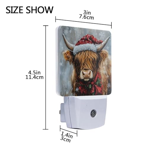 Image of Christmas Highland Cow Night Lights 2 Pack Plug-in Wall Led Nightlight Auto Dusk-to-Dawn Sensor Lamps for Bedroom Kitchen Bathroom