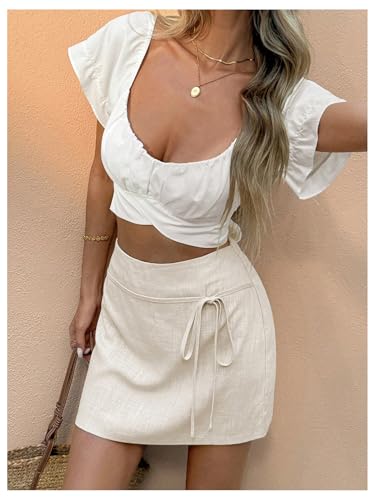 MakeMeChic Women's Linen Mini Skirt Tie Front High Waisted Summer Beach Short Skirts3