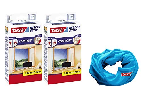 Preisvergleich Produktbild tesa Insect Stop COMFORT Fliegengitter Fenster - Insektenschutz mit Klettband selbstklebend - Fliegen Netz ohne Bohren (2er Pack / 130 cm x 150 cm, Anthrazit (Durchsichtig))
