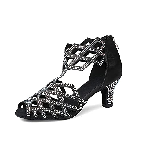 SWDZM Women's Ballroom Rhinestone Dance Shoes Latin Salsa Bachata Performance Practice Dancer Shoes,Model 7210