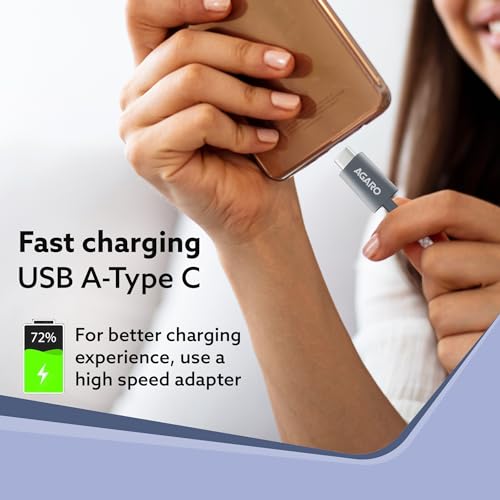 Image of AGARO USB-A to Type C Cable, Unbreakable Braided Cable, 3A Fast Charging, Compatible with All Type C Devices Including Smartphones, Tablets etc, PD Technology, 1 M (3.2Ft), 480 Mbps Data Transmission