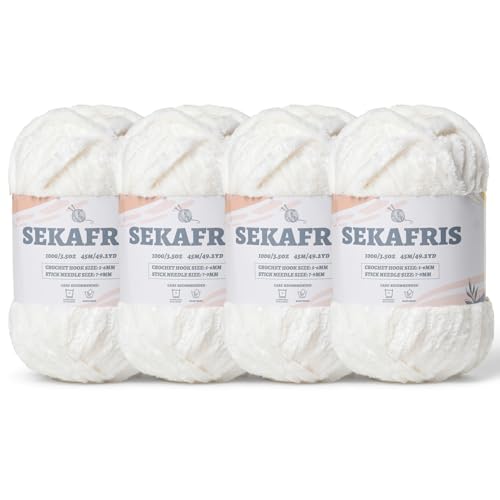Image of Chenille Velvet Soft Yarn White 4 Pack