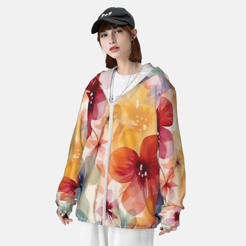 Men's Sun Protection Shirts Watercolor Style Flower Pattern Long Sleeve Sun Shirt for Fishing Running Hiking Swim4