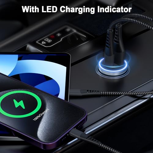 Cargador Coche Carga Rapida USB C 90W, Tepow, Cargador Mechero USB Carga Rapida [PD45W+QC45W] Adaptador Cargador Coche Cargador Movil Coche y 2x Cable para Samsung S25 S24 S23 S22,iPhone 16 15 Pro Max - imagen 3