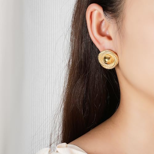 Gold Stainless Steel Earrings for Women Trendy Large Gold Stud Hypoallergenic4