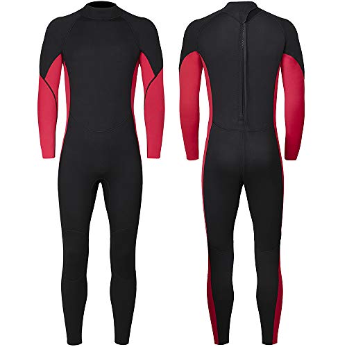 Nataly Osmann 3Mm Neoprene Full Wetsuits For Men Long Sleeve One Piece Diving Suit With Back Zipper Scuba Thermal Diving Skin Keep Warm For Water Sports Surfing Kayaking Snorkeling Swimming (Red, L) #TOP1