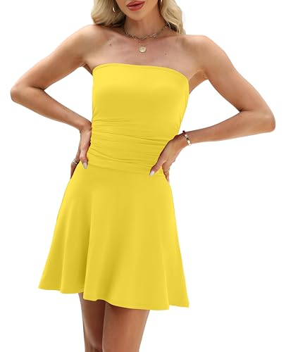 Image of OFEEFAN Womens Tube Dresses Strapless Homecoming Graduation Formal Party Club Mini Dress Date Outfits