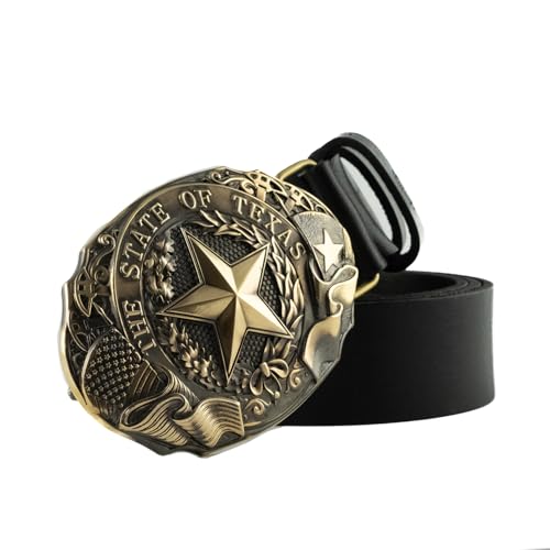 Leather Belt with Texas State Solid brass belt buckle, Texas star, The Lone Star State large buckle, Texas seal, Western Cowboy heavy-duty cowhide belt2