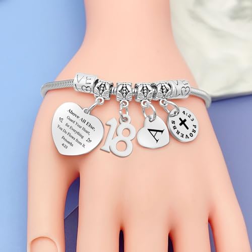 Image of 18th Birthday Gifts Bracelet Initial Gifts for Girls Happy 18th Birthday Gift for Daughter Granddaughter Son Friends Christian Bracelet Letter A-Z Gifts Bible Verse Gifts Inspirational Gift for Niece