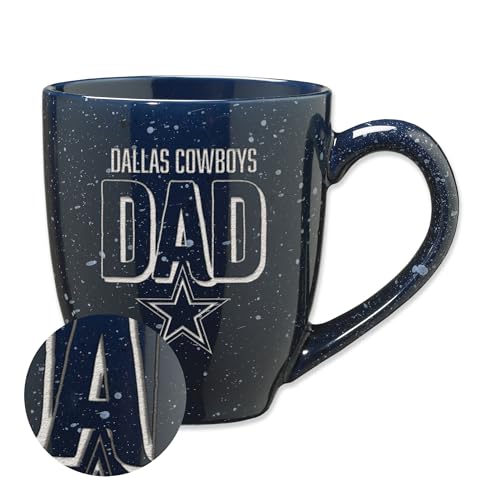 Rico Industries NFL Football Dallas Cowboys Dad Navy 16 oz Team Color Laser Engraved Speckled Ceramic Coffee Mug