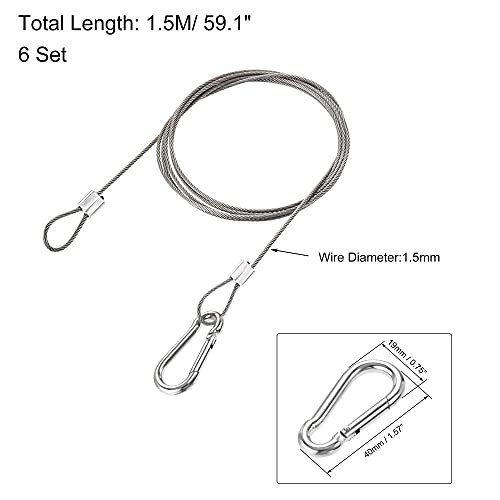 Image of uxcell Picture Hanging Wire Kit, 6Set 1.5M Loop and Hook Hanging Wire for Home Picture Art Gallery Picture Display Kit, Load 66 Lbs