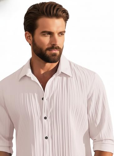 Image of Amazon Brand - INKAST Men's Casual Button Down Shirts Long Sleeve Linen Shirt Fashion Textured Beach Summer Shirt
