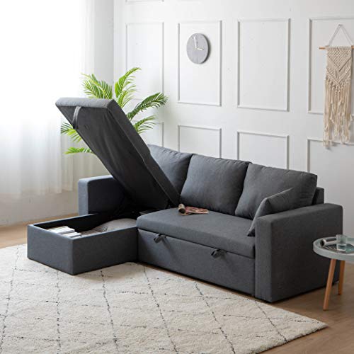 Kingway Sectional Sofa Bed with Storage Convertible Chaise Sofabed, 90.45833.6, Gray - Thumbnail 5